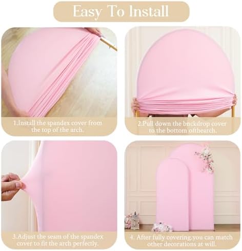 7.2FT 6FT Arch Backdrop Cover for Wedding, Set of 2 Stretchy Spandex Fitted Arch Stand Cover for Baby Shower, Birthday Party Decor, Chiara Backdrop Cover with Double-Sided Design(White, Pink) - Image 5