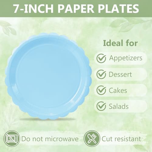 Light Blue Paper Plates and Napkins,Baby Blue Disposable Dinnerware, 25-7" - Image 6