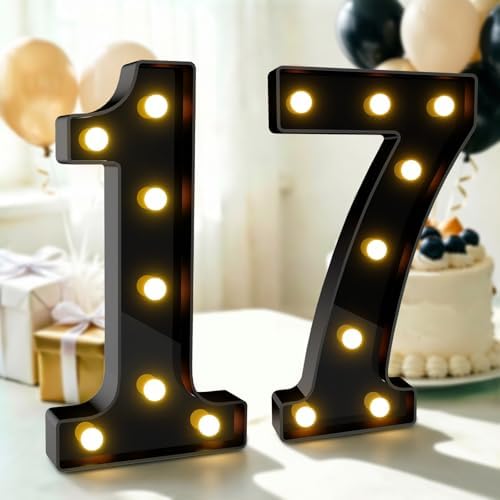 Pooqla 17th Birthday Decorations for Boys, Large Black Light Up Numbers by Pooqla