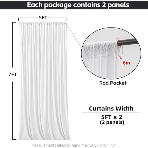 White Backdrop Curtains for Wedding Parties, 10x7FT Wrinkle Free Photo Backdrop Curtains for Wedding Birthday Party Baby Shower, Fabric Drape with Rod Pockets 5ft x 7ft, 2 Panels - Image 5