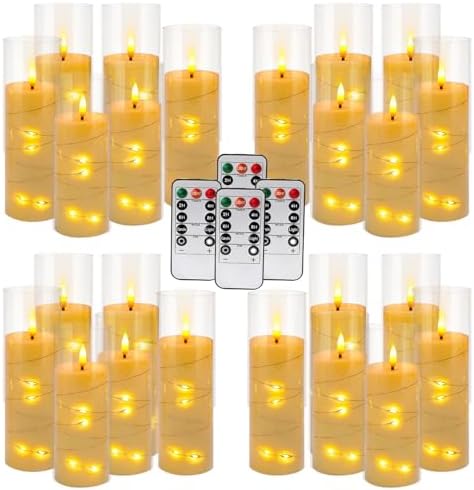 24 Pcs LED Flameless Candles with Remote, 3D Flickering Flame & LED String Lights, Acrylic Clear Cylinder, Timer Function, Romantic Ambience for Home Decor, Party, Wedding (Ivory). - Image 2