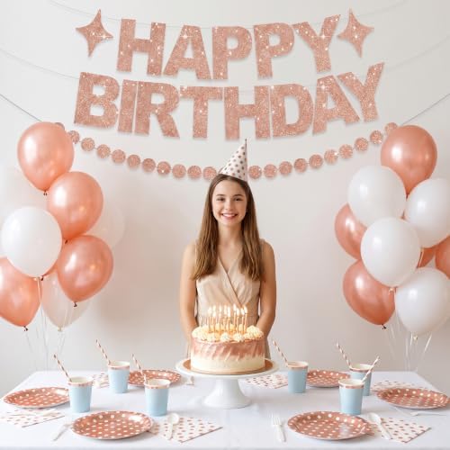 BEISHIDA Pre-Strung Glitter Rose Gold Happy Birthday Banner Party Decor - Image 4