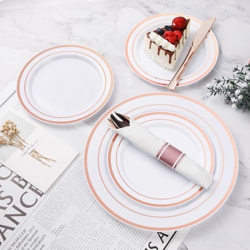 BESTVIP 350 Piece Rose Gold Plastic Plates for 50 Guests - Image 3