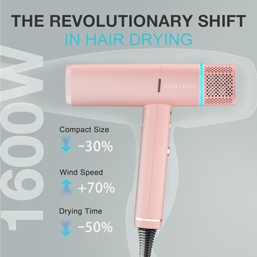Ionic Hair Dryer with Diffuser and Concentrator, Professional Lightweight Quiet Blow Dryer, Powerful 1600 Watt Motor for Fast Drying and Straight & Wavy Hair, 3 Temps/2 Speeds, 6.56 Ft Cord, Pink - Image 5