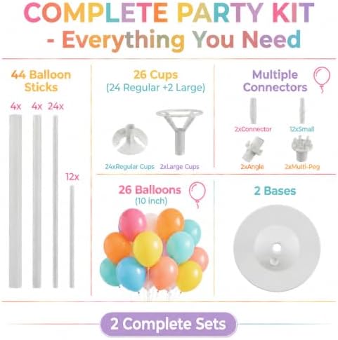Assorted Bright Balloon Column Stand Kit Set of 2 with Base For Party Decor - Image 2