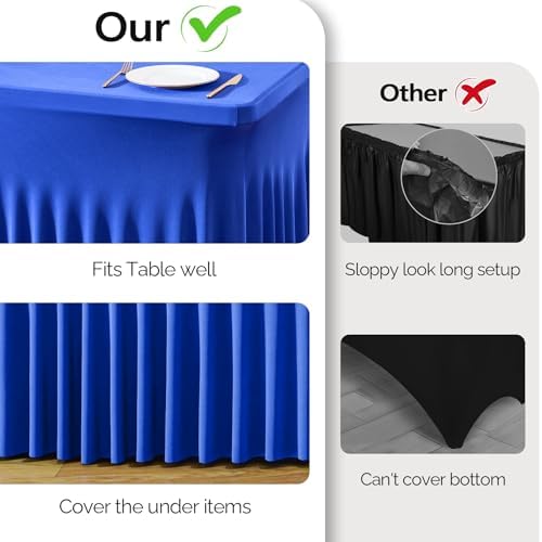 Wish Care 2 Pack Royal Blue Spandex Table Clothes for 8 Foot Rectangle Tables, 8FT Wrinkle Free Fitted Tablecloths Ruffles Design Table Cloth for Party, Banquet, Wedding and Events - Image 3