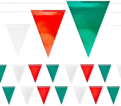 Safety Warning Pennant Banner Flags(GREEN+WHITE+RED,45PCS,105FT) by Unknown