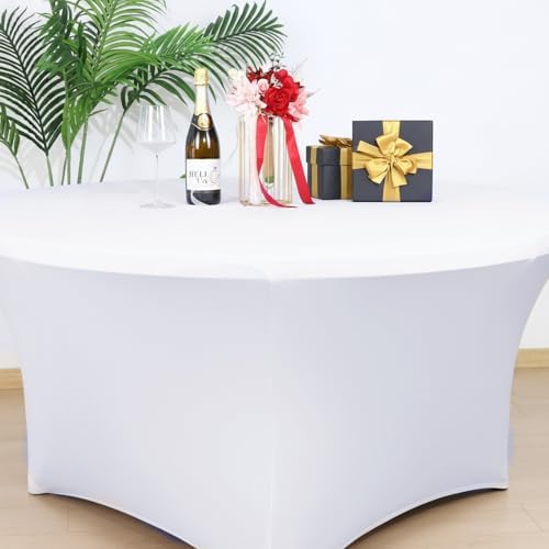 Fixwal 4 Pack 60 Inch Round Tablecloths White Spandex Fitted Table Covers - Image 2