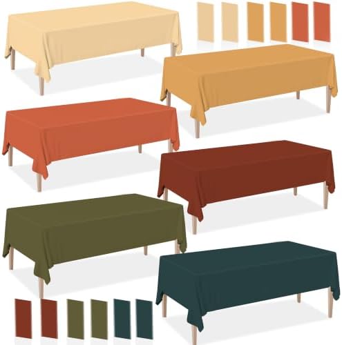 12 Pack Fall Rectangle Plastic Tablecloth, Brown Orange Green by EUVBOKW