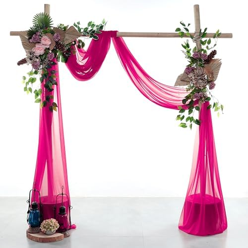 Pack of 2 Wedding Arch Drape Panel Fabric 30" x 20ft - Hot Pink - Image 2