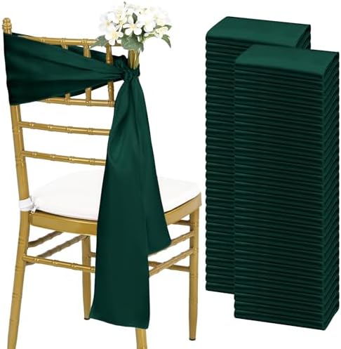 fani 60 PCS Satin Chair Sashes, 7x78 Inch, Emerald Green by fani