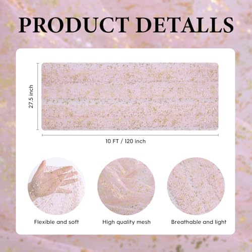 Artoid Mode 3PC Gold Gauze Pink Table Runner 120 Inch 10FT, Glitter Metallic Foil Sheer Dining Wedding Anniversary Holiday Birthday Table Decor for Home Party - Image 7
