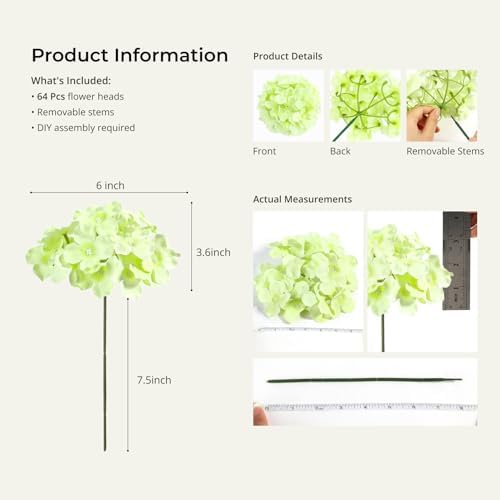 Auihiay 64Pcs Green Hydrangea Flowers, Silk Hydrangeas - Image 3