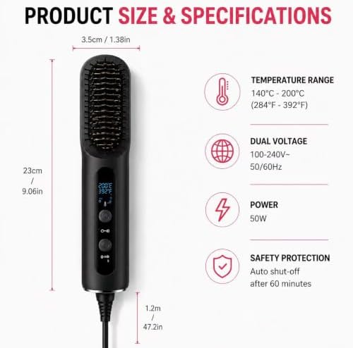 2-in-1 Straightening Brush and Flat Iron (Black) - Image 5