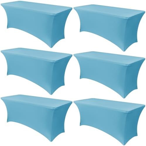 Obstal 6 Pack Stretch Spandex Table Covers for 6 Foot Tables, Light Blue by Obstal