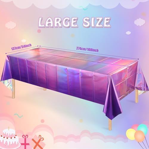 1 Pack Ombre Iridescent Pink and Purple Plastic Tablecloths, Shiny Disposable Laser Rectangle Table Covers Holographic Foil Tablecloth Iridescent Kpop Birthday Bridal Party Decoration, 54x108 Inch - Image 2