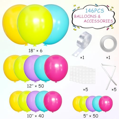 MEBAY Rainbow Balloons Garland Arch Kit, 146Pcs 5 Assorted Color Latex Balloon Different Sizes 18 12 10 5 Inch for Gender Reveal Baby Shower Wedding Birthday Party Decoration - Image 2