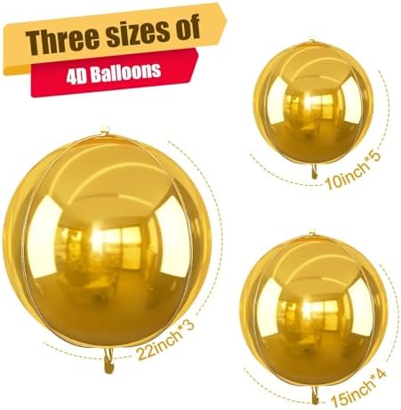 12PCS Metallic Gold Round Foil Balloons 22" 15" 10" Chrome Gold Balloons - Image 2