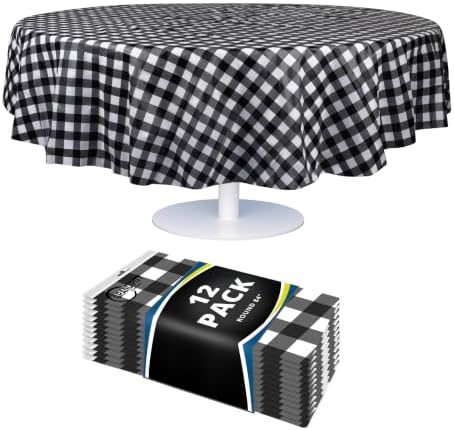 Grandipity Plastic Table Cloth Disposable 12 Pack 84" Round Gingham by Grandipity