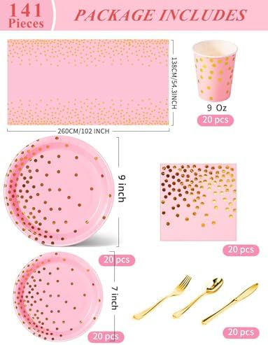 Nkaiso 141Pcs Pink Gold Paper Plates and Napkins Party Supplies-20 Guests - Image 3