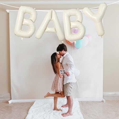 40 Inch Beige BABY Balloon for Baby Shower, Large Cream White Baby Foil Balloons Letters with Ribbon, Neutral Ivory Alphabet Baby Mylar Balloon Banner Sign for Gender Reveal Backdrop Party Decorations - Image 4