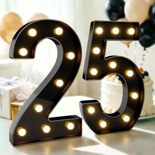 Pooqla 25th Birthday Decorations for Men, Large Black Light Up Numbers by Pooqla