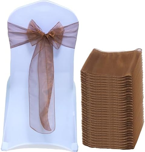 MDS Pack of 75 Organza Chair Sashes for Wedding & Event Décor – Coffee by MDS