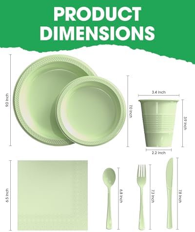 Pureegg Plastic Plates Set 350 Pcs Sage Green for 50 Guests - Image 2