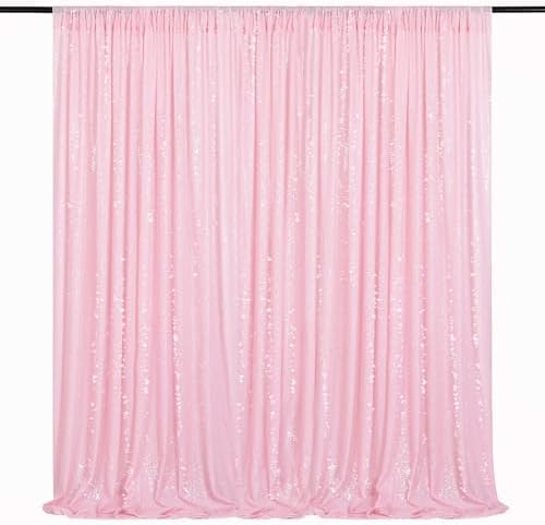 Pink Sequin Backdrop Curtain 8ft x 8ft Baby Shower Backdrop Drapes by QueenDream