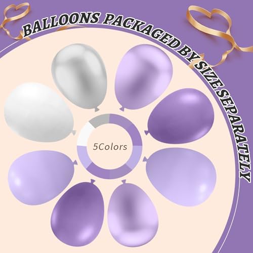 412Pcs Purple Balloon Garland Arch Kit,18 12 10 5 Inch Different Size Lavender Latex Metallic Silver Balloons for Butterfly Birthday Girls Women Wedding Birthday Baby Shower Party Decorations - Image 4