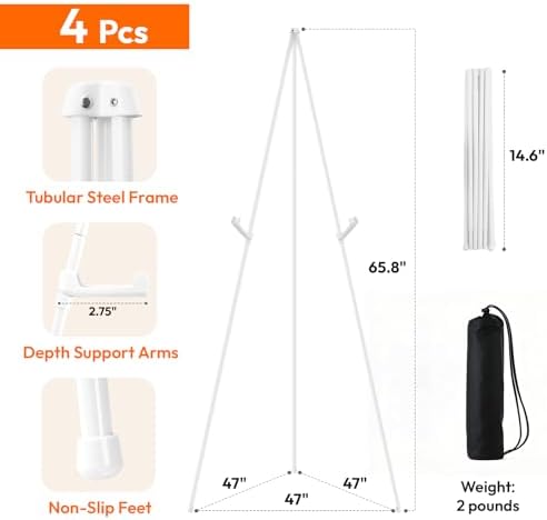 JEAWIWI 4 Pcs Lightweight Easel Stand, 66 Inch, White, with Portable Bags - Image 2