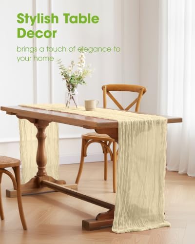Pureegg 3 Pack Cheesecloth Table Runner 120 Inch Beige - Image 2