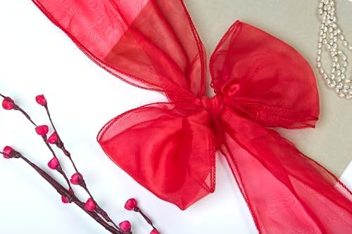 MDS Pack of 75 Organza Chair Sashes for Wedding & Event Décor – Red - Image 5