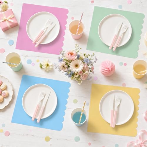 75 Pcs Paper Plates and Napkins, Pastel Party Plates Scalloped Paper Plates with Napkins, Macaron Color Disposable Tableware for Birthday Party, Baby Shower, Bridal Shower, Tea Party - Image 4
