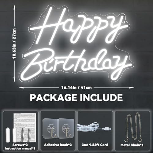 Happy Birthday Neon Signs for Party Decor Dimmable LED Birthday Neon Light for Wall Decor Light Up Happy Birthday Led Signs for Backdrop Birthday Any Ages Bday Celebration Decoration, White - Image 4