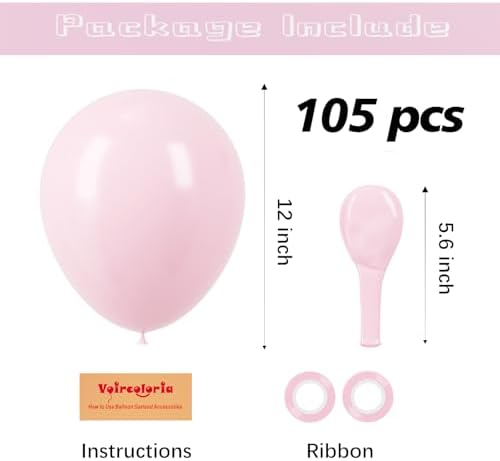 Voircoloria 105pcs Light Pink Pastel Pink Party Latex Balloons, 12inch - Image 2
