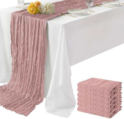 6 Pack Pink Cheesecloth Table Runner 35"×120" Gauze Fabric Table Runner by WeavingComfortHome
