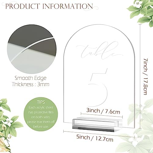 Clear Arch Table Numbers for Wedding, 5x7 Inch Arched Acrylic Table Numbers 1-10 with Stands, Clear Acrylic Arch Sign with Holder for Centerpiece, Reception, Wedding, Party, Event - Image 2