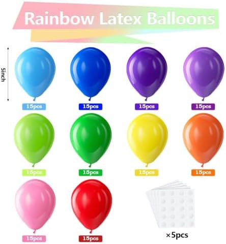 Bezente Assorted Rainbow Latex Matte Balloons 150 Pack 5 inch Small - Image 2