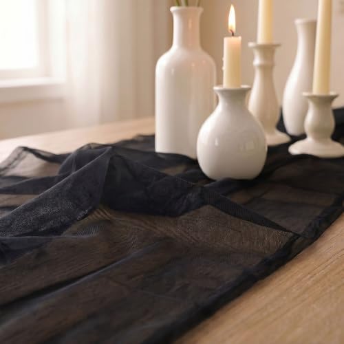 Artoid Mode Black Gauze Table Runner 28x120Inch, Seasonal Sheer Kitchen Dining Holiday Wedding Birthday Baby Shower Table Decor for Home Party - Image 7
