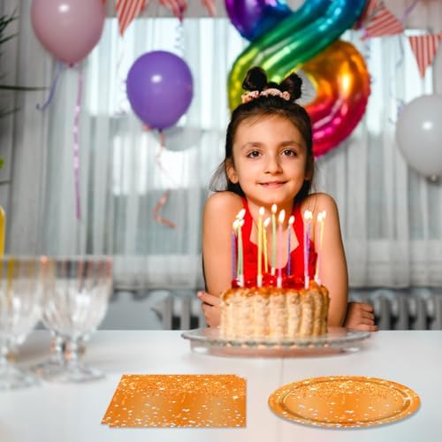 40 PCS Orange Birthday Decorations - Diamond Theme Birthday Tableware Party Supplies Include Orange Plates and Napkins for Women Men Party Supplies - Image 5