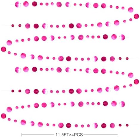 Hot Pink Party Decorations Circle Dots Garland Metallic Rose Pink Hanging Paper Polka Dots Streamer for Bachelorette Birthday Engagement Wedding Bridal Shower Anniversary Party Supplies - Image 2