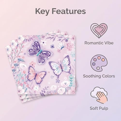 50PCS Butterfly Napkins 13 x 13 Inches, Butterfly Birthday Paper NapkinsFlower Luncheon Dessert Cocktail Napkins Disposable for Spring Summer Girl Picnic Wedding Birthday Baby Shower Decorations - Image 3