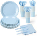 175 Pcs Light Blue Paper Plates and Napkins Disposable Tableware, Serve 25 by LisonTops