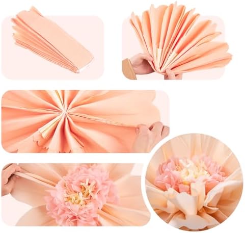 SUNBEAUTY Large Paper Flowers Decorations 4PCS 20'' Pink Orange Giant Paper Flowers Large Crepe Tissue Flower Decorations for Girls Women Birthday Baby Shower Spring Summer Wedding Wall Decor - Image 3