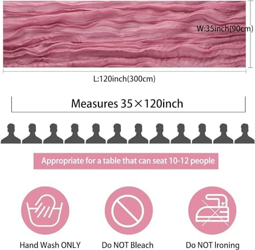 12 Pack Dusty Rose Table Runner, 35x120 Inch Pink Cheesecloth Table Runner with Wrinkle 10ft Long Boho Rustic Gauze Sheer Cheese Cloth for Wedding Party Bridal Baby Shower Table Decor - Image 3