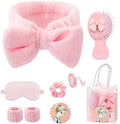 9 Pcs Sleepover Party Supplies for Girls Include Spa Headband Sleep Eye Mask Pink Scrunchie with Coquette Bow Mirror Hair Comb Gift Bags for DIY Spa Sleepover Slumber Wedding Birthday Party Favors by Goroovr
