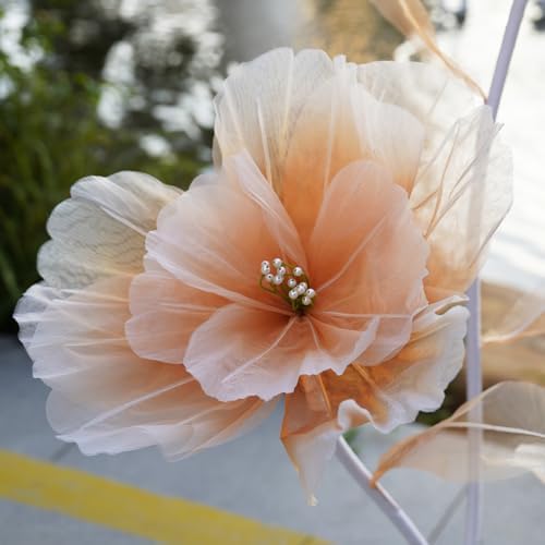 Giant Artificial Flower Decor,Oversized Gradient Organza Flower with Bendable Stem,DIY Shape Fake Flower Sculpture with Heavy Weighted Base for Wedding,Event,Party & Photo Backdrop (Champagne) - Image 7