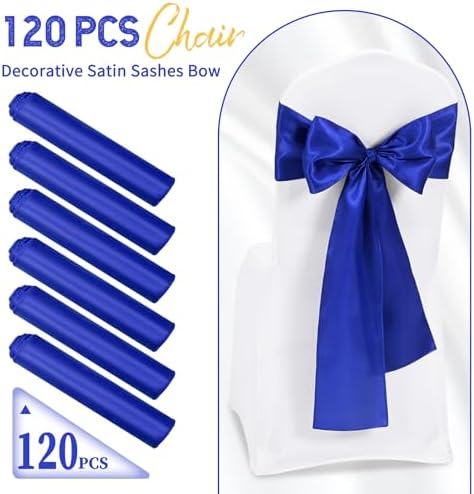 120 PCS Royal Blue Satin Chair Sashes, 7 x 108 Inch - Image 2