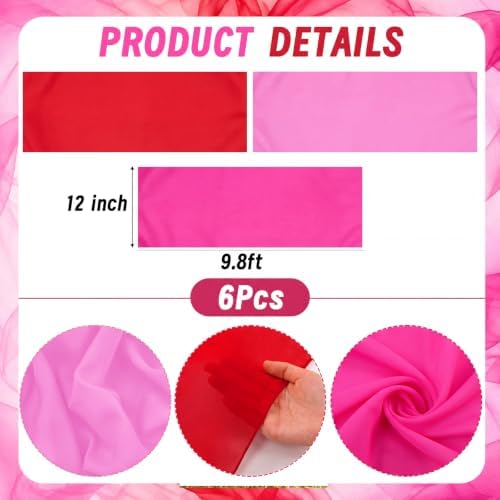 Boao 6 Pcs Pink Christmas Decorations Red and Pink Chiffon Table Runner - Image 3